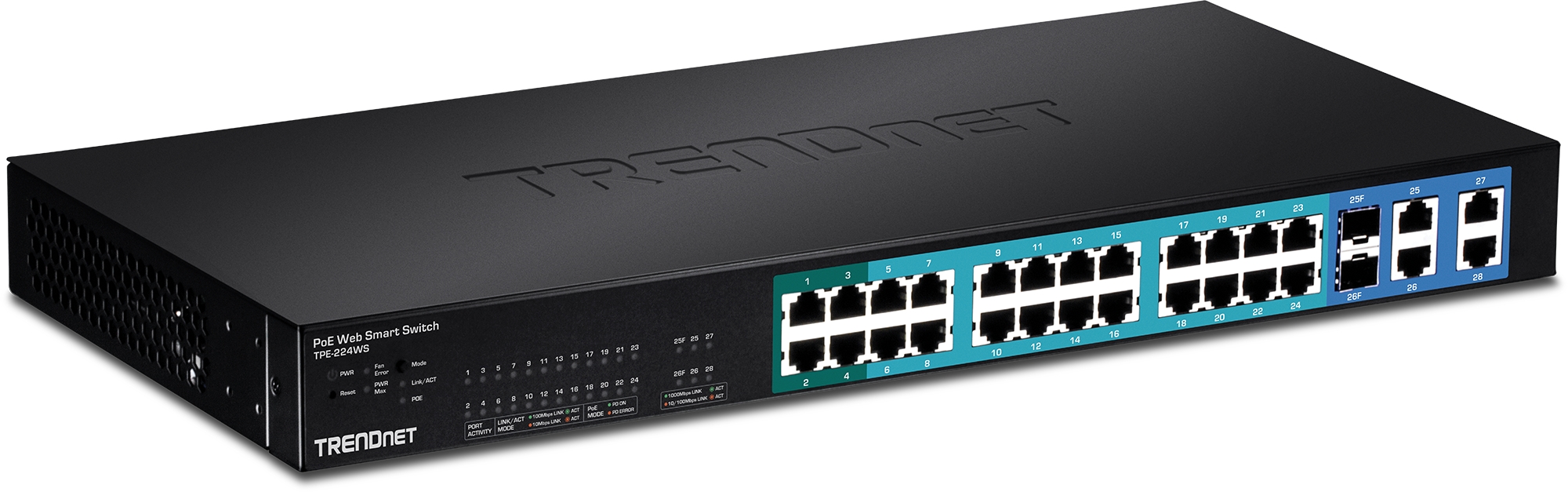 16+2 Port SFP Gigabit PoE Switch, Web Smart, Powerbudget 240 Watt