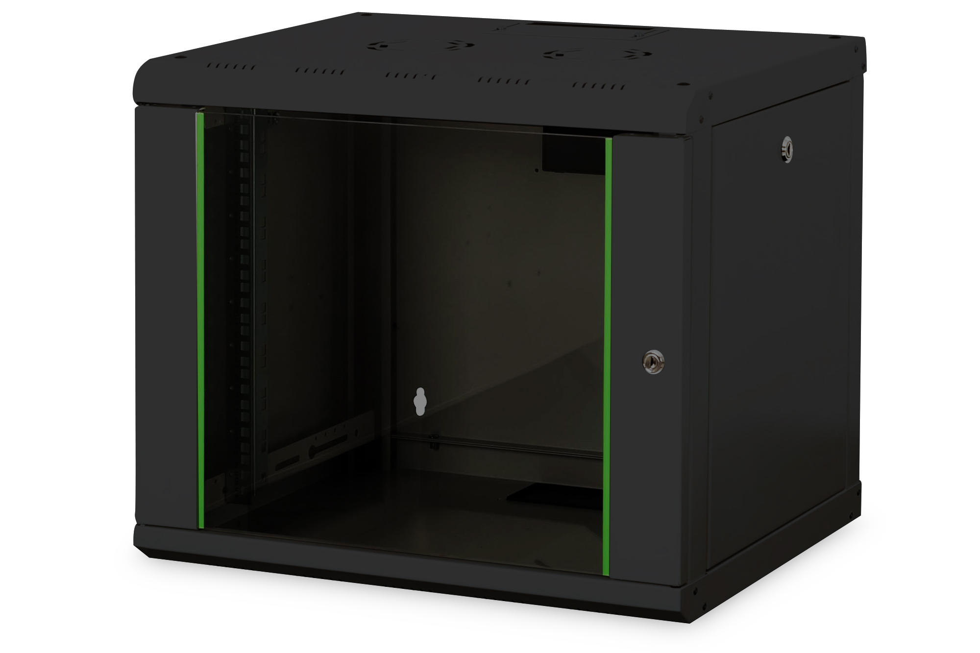 9 HE Wandgehäuse 19" Digitus, 600x450 (BxT), Seitenteile abnehmbar und abschließbar, schwarz