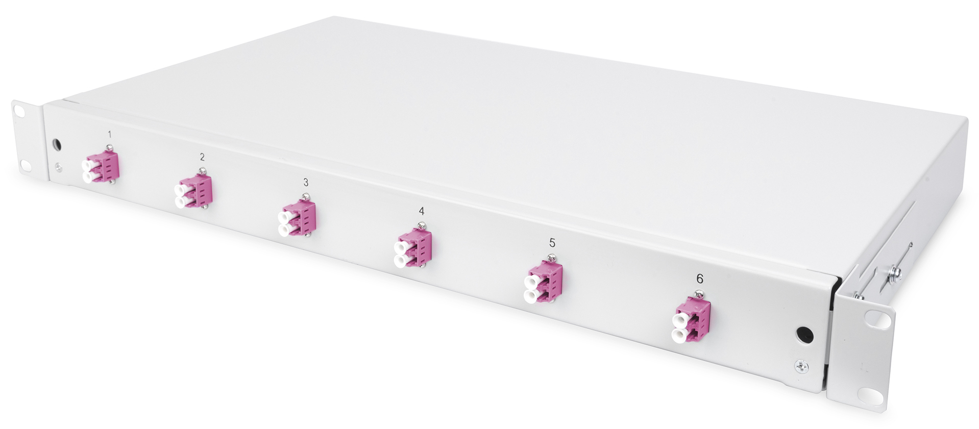 Ausziehbare Spleißbox, 1 HE, bestückt mit 6 x LC duplex, OM4