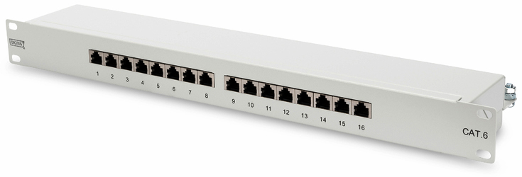 16 Port Patchpanel Cat. 6, 19", 1HE, beige