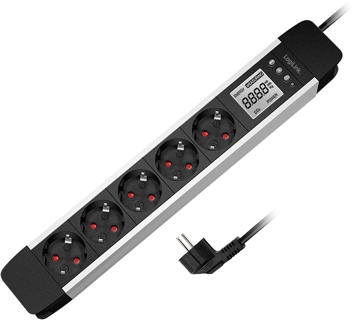 5-fach Steckdosenleiste, LCD Display, Echtzeit Energieverbrauch/CO2-Emission