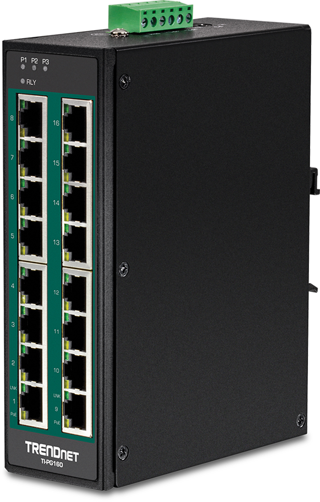 16 Port Gigabit Industrie PoE+ Switch, IP30, 240 Watt Powerbudget, TI-PG160