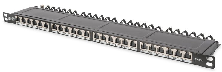 24 Port Patchpanel Cat. 6a, 19", 0,5 HE, schwarz