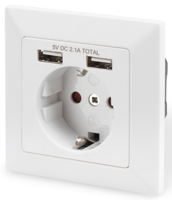 Schutzkontakt Steckdose mit 2 USB Lade Ports, Digitus