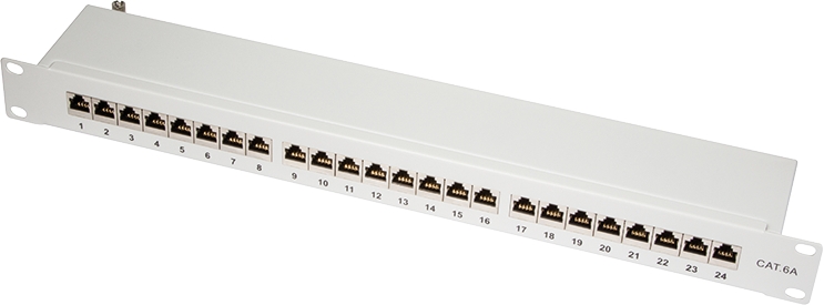 24 Port Patchpanel Cat. 6A 19", 1 HE, grau