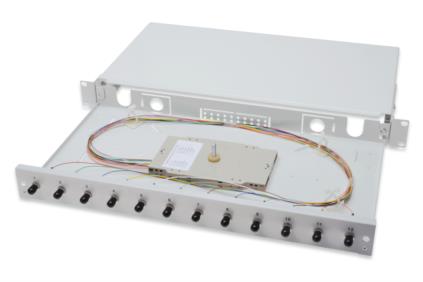 LWL Spleißbox 19" 12 x ST     1 HE, bestückt, ausziehbar OM2