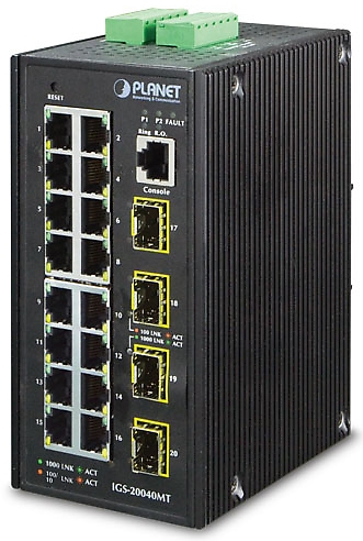 16+4 Port Gigabit Industrie Switch, IP30, IGS-20040MT