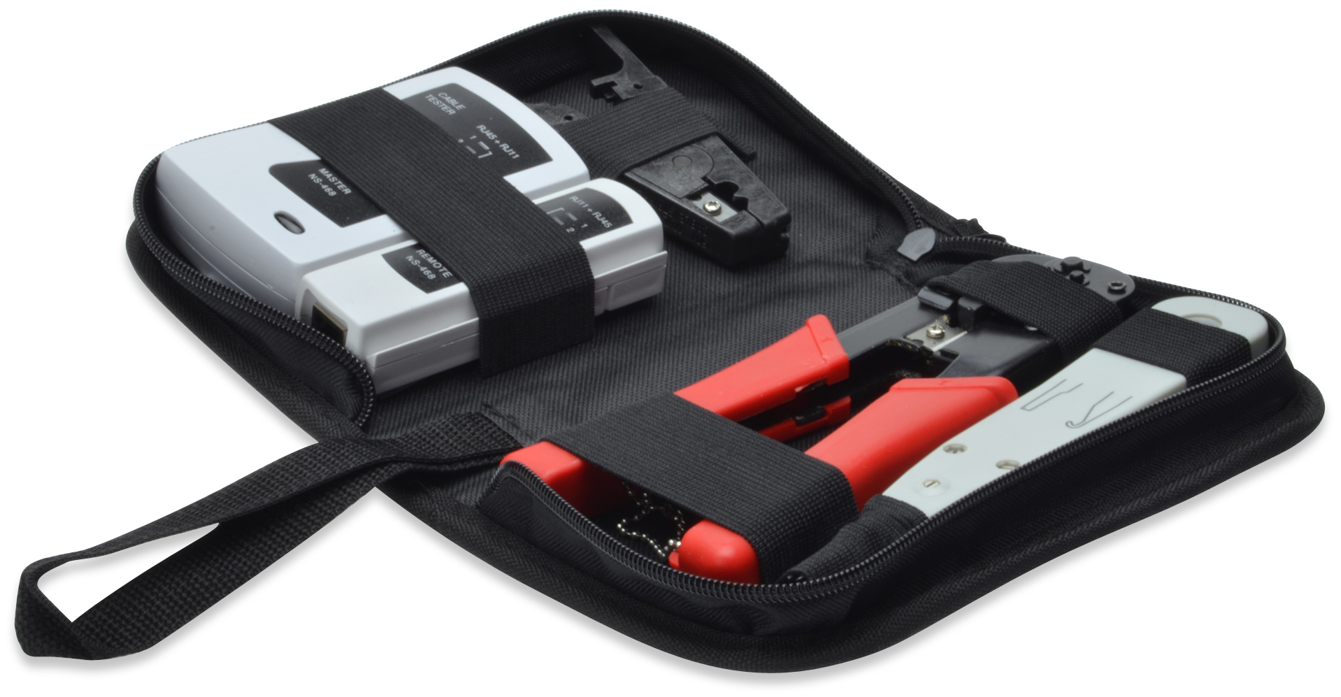 Profi Werkzeugtasche mit      LAN-Tester, Anlegewerkzeug