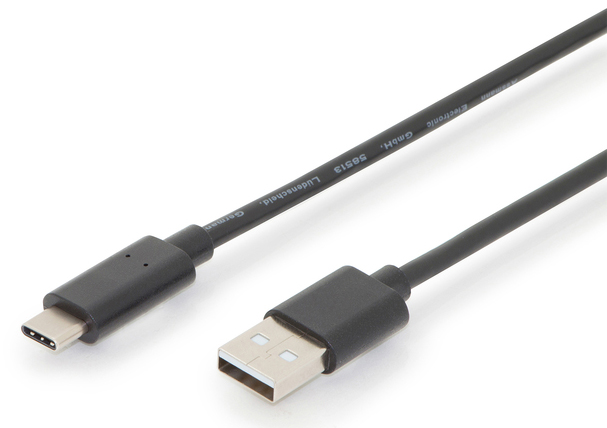 USB 2.0 Anschlusskabel A-St. - Type-C St., 3m, 3A, 480MB, sw