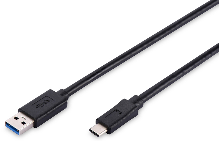 USB 3.0 Anschlusskabel A-St. - Type-C St., 1.0m, 3A, 5GB, sw