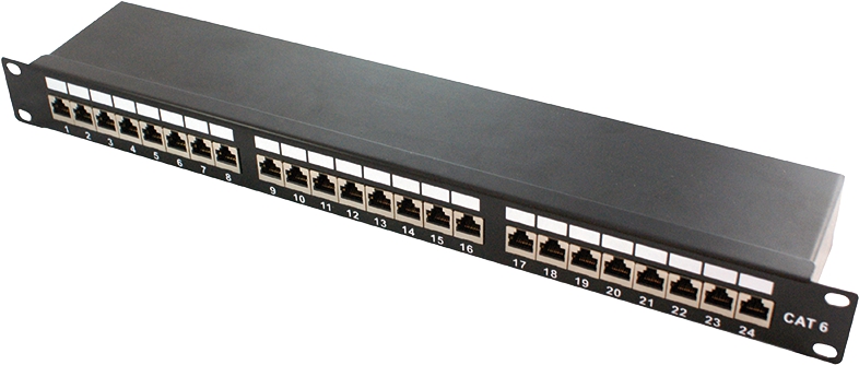 24 Port Patchpanel Cat. 6A 19", 1 HE, schwarz