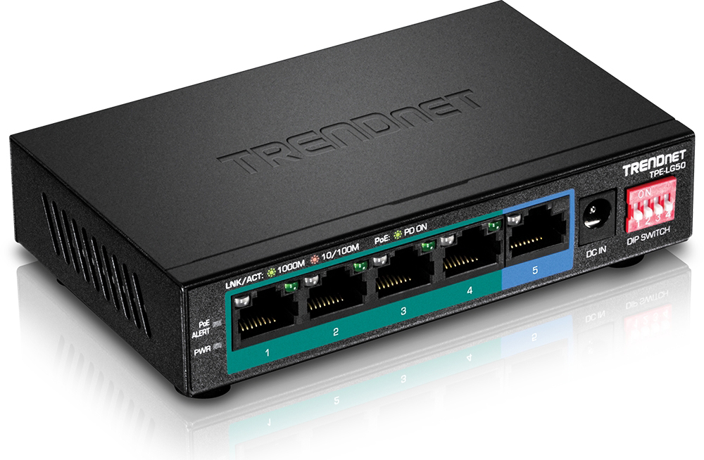 4+1 Port Gigabit PoE+ Switch, TPE-LG50, Long Range 250m, Powerbudget 32 Watt