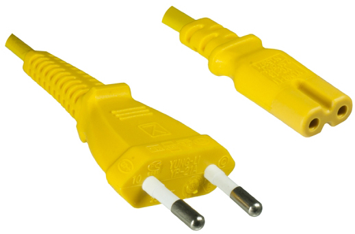 Netzkabel Eurostecker Typ C auf C7, VDE, gelb, 1,8 m