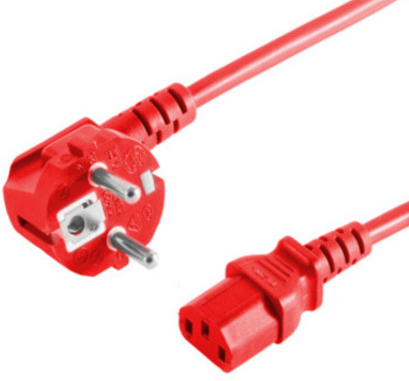 Netzkabel Europa CEE 7/7 90° gewinkelt auf C13, rot, 5m