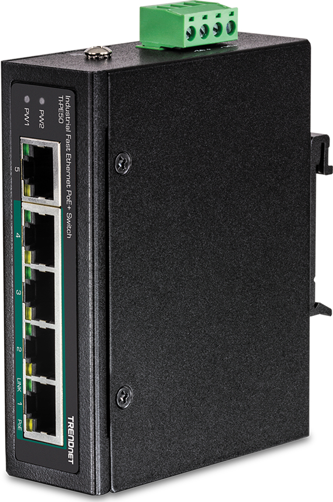 5 Port Fast Ethernet PoE Industrie Switch, IP30, Powerbudget 90 Watt, TI-PE50