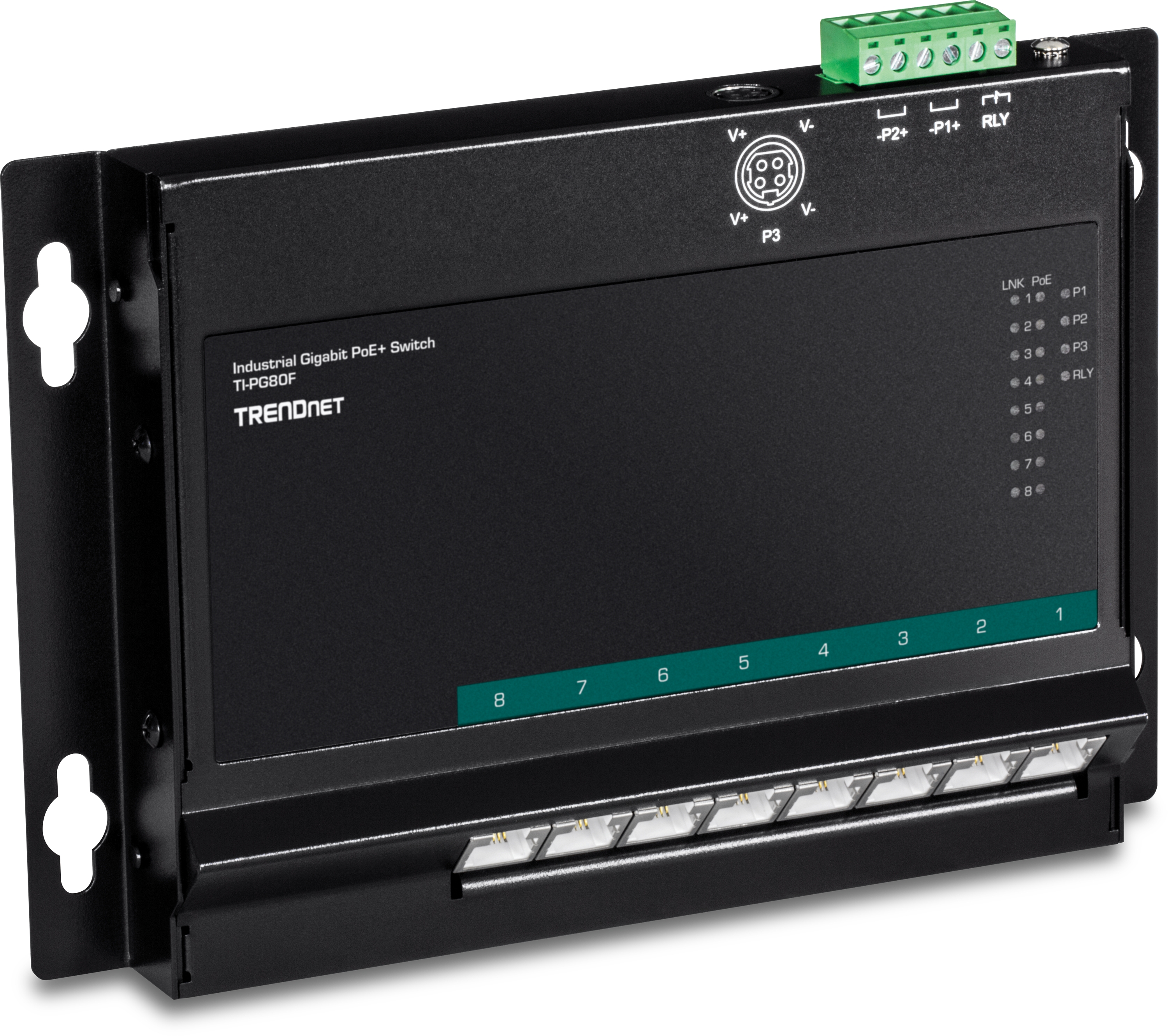 8 Port PoE+ Gigabit Switch, Wall-Mounting, Powerbudget 200 Watt, TRENDnet TI-PG80F