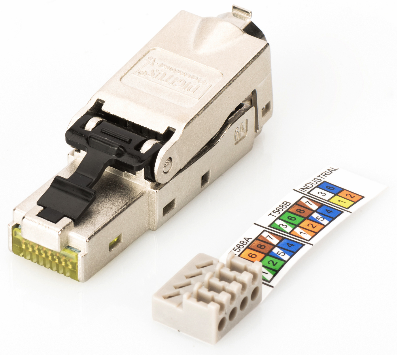 Feldstecker Cat.6A RJ45, geschirmt, IP20, AWG 22-26, werkzeugfreier Montageanschluss