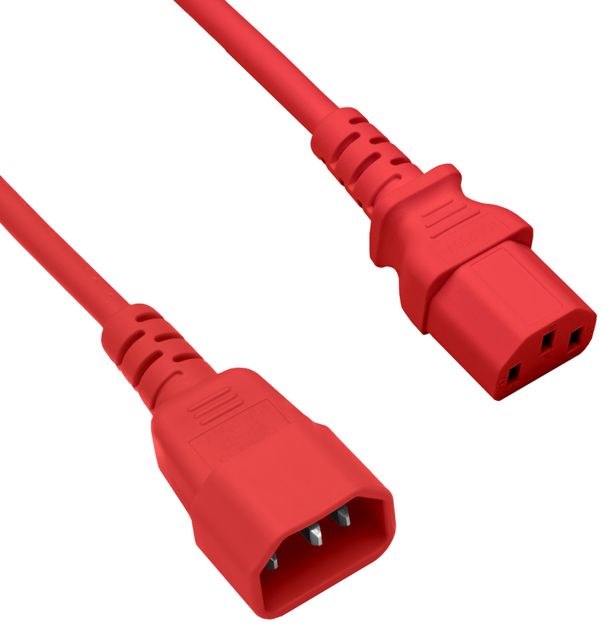 Kaltgeräteverlängerung C14 - C13, rot, 0,5 m